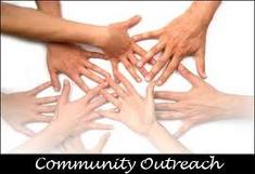 Hands placed together, text reads "Community Outreach"